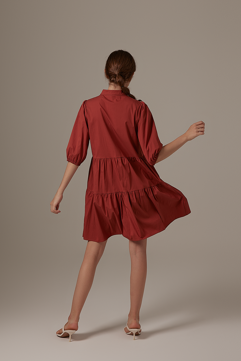 Ariane Tiered Dress in Brick