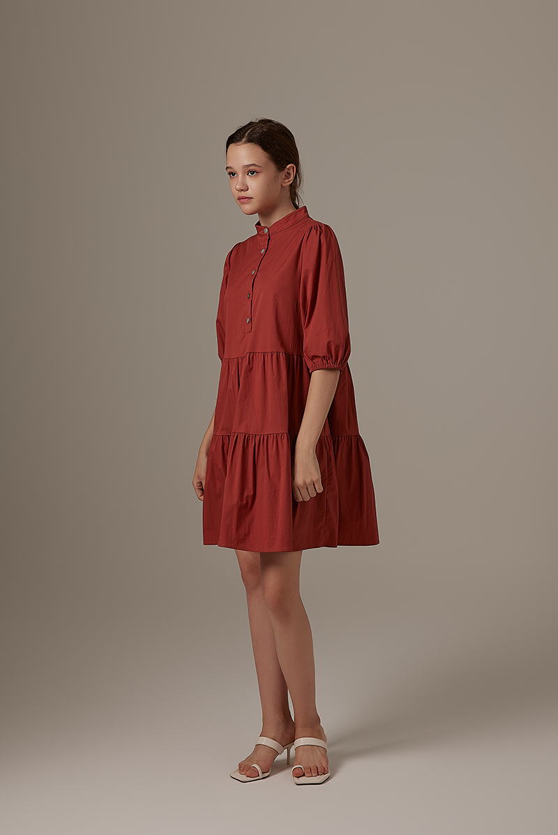 Ariane Tiered Dress in Brick