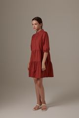 Ariane Tiered Dress in Brick