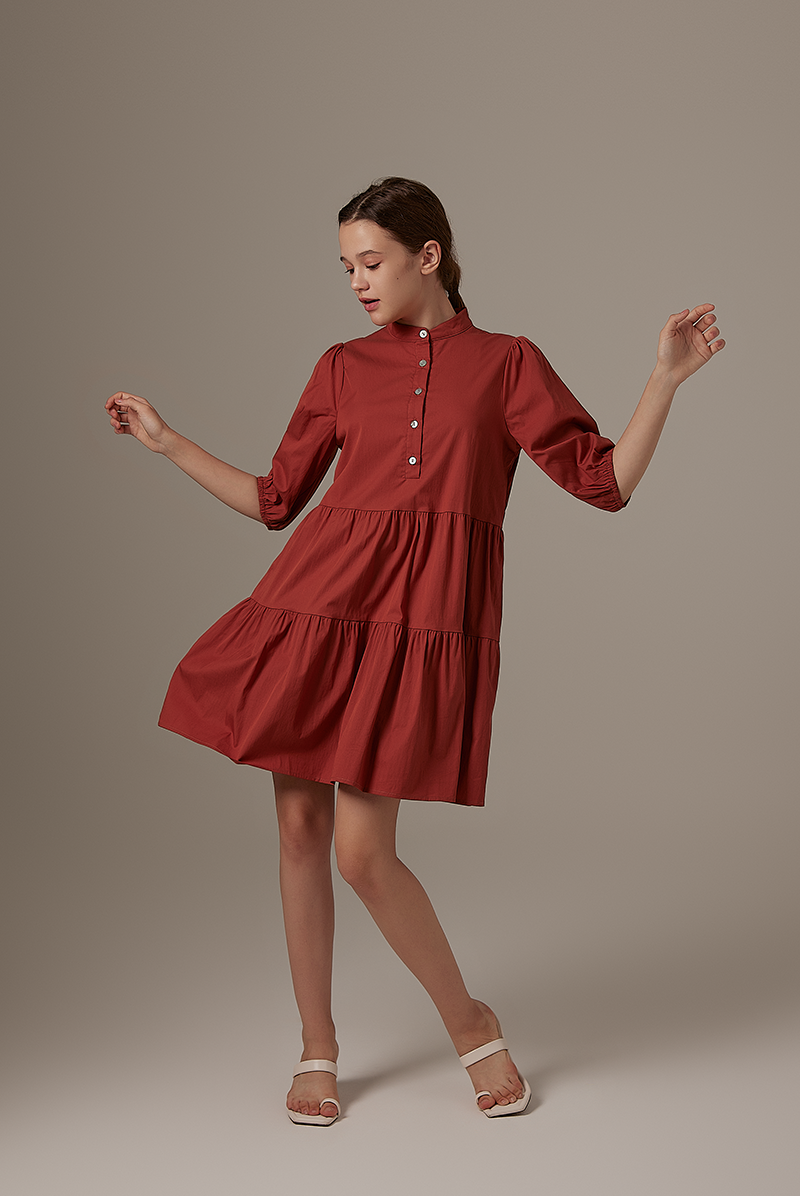 Ariane Tiered Dress in Brick