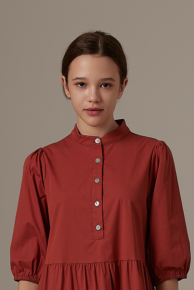 Ariane Tiered Dress in Brick