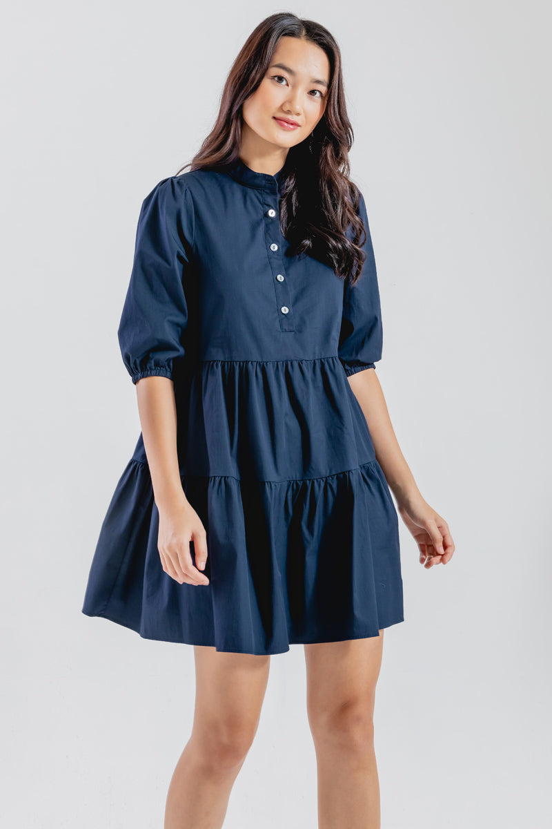 Ariane Tiered Dress in Dark Blue