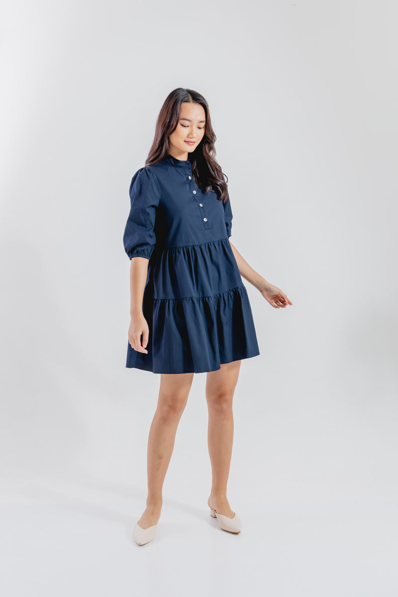 Ariane Tiered Dress in Dark Blue