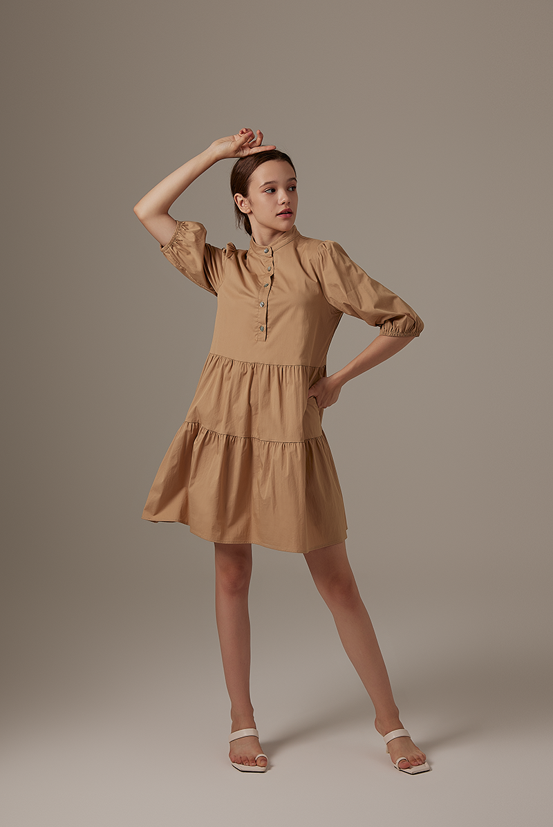 Ariane Tiered Dress in Khaki