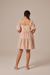 Yolanda Puff Sleeve Tiered Dress in Eggshell