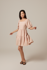 Yolanda Puff Sleeve Tiered Dress in Eggshell