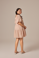 Yolanda Puff Sleeve Tiered Dress in Eggshell