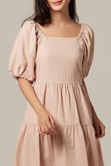 Yolanda Puff Sleeve Tiered Dress in Eggshell