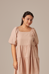 Yolanda Puff Sleeve Tiered Dress in Eggshell