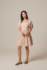 Yolanda Puff Sleeve Tiered Dress in Eggshell