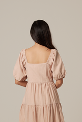 Yolanda Puff Sleeve Tiered Dress in Eggshell