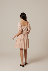 Yolanda Puff Sleeve Tiered Dress in Eggshell