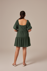 Yolanda Puff Sleeve Tiered Dress in Emerald
