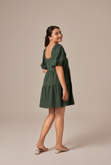 Yolanda Puff Sleeve Tiered Dress in Emerald