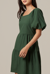 Yolanda Puff Sleeve Tiered Dress in Emerald
