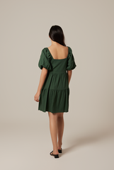 Yolanda Puff Sleeve Tiered Dress in Emerald
