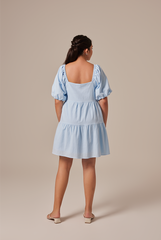 Yolanda Puff Sleeve Tiered Dress in Light Blue