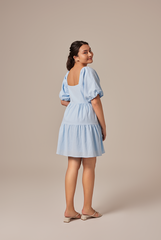Yolanda Puff Sleeve Tiered Dress in Light Blue
