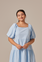 Yolanda Puff Sleeve Tiered Dress in Light Blue