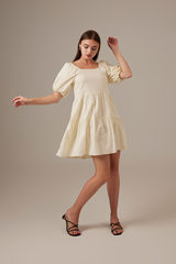 Yolanda Puff Sleeve Tiered Dress in Rice