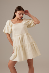 Yolanda Puff Sleeve Tiered Dress in Rice