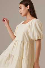 Yolanda Puff Sleeve Tiered Dress in Rice