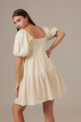 Yolanda Puff Sleeve Tiered Dress in Rice