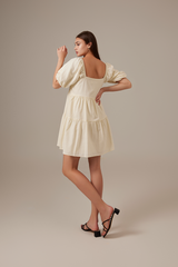 Yolanda Puff Sleeve Tiered Dress in Rice