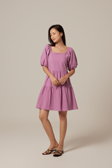 Yolanda Puff Sleeve Tiered Dress in Wisteria