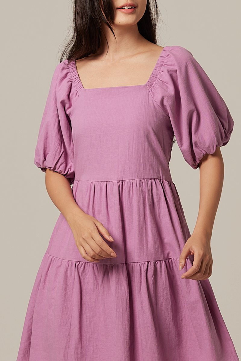 Yolanda Puff Sleeve Tiered Dress in Wisteria