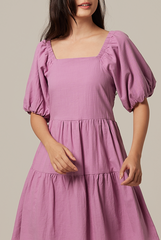 Yolanda Puff Sleeve Tiered Dress in Wisteria