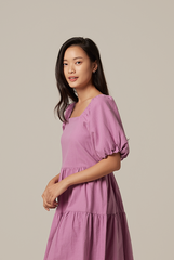 Yolanda Puff Sleeve Tiered Dress in Wisteria