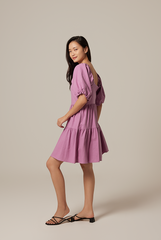 Yolanda Puff Sleeve Tiered Dress in Wisteria