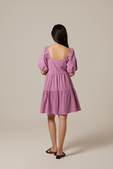 Yolanda Puff Sleeve Tiered Dress in Wisteria