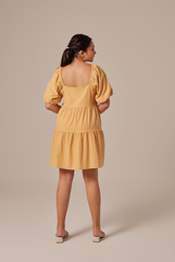 Yolanda Puff Sleeve Tiered Dress in Yellow