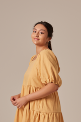 Yolanda Puff Sleeve Tiered Dress in Yellow