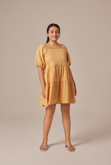 Yolanda Puff Sleeve Tiered Dress in Yellow