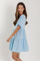 Yolanda Puff Sleeve Tiered Dress in Light Blue