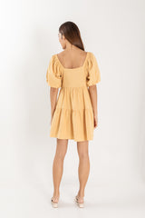 Yolanda Puff Sleeve Tiered Dress in Yellow