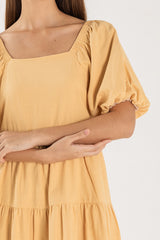 Yolanda Puff Sleeve Tiered Dress in Yellow