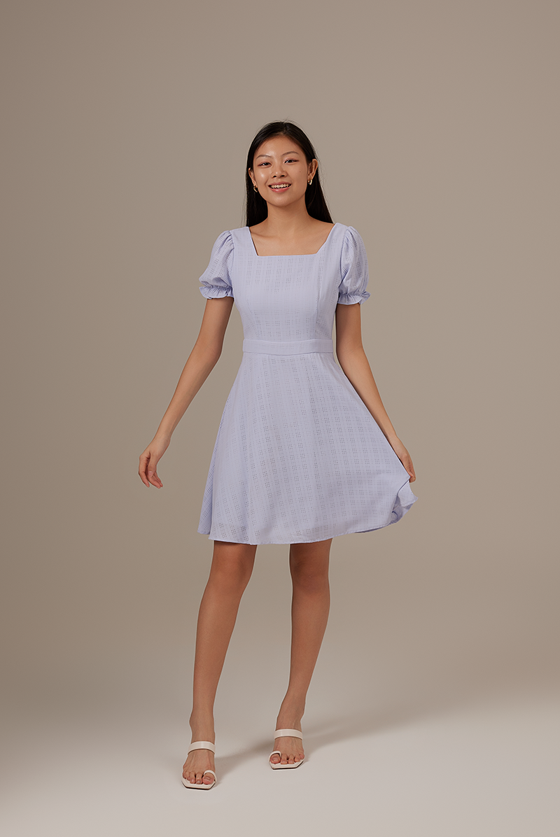 Cheyenne Square Neck Textured Dress in Baby Blue