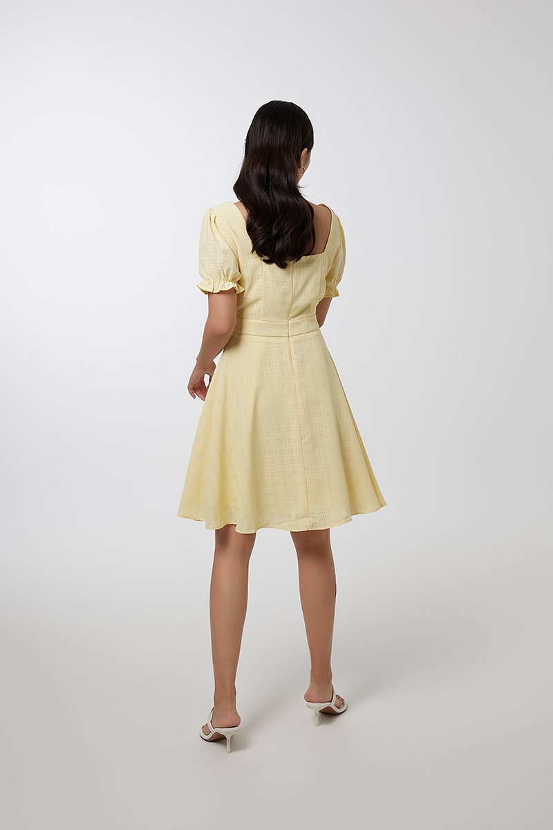 Cheyenne Square Neck Textured Dress in Butter