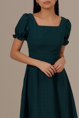 Cheyenne Square Neck Textured Dress in Emerald