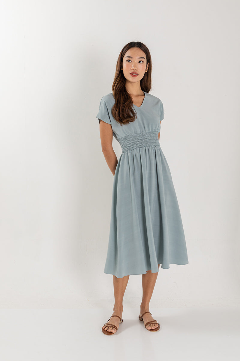 Ayliana Smocked Dress in Seafoam