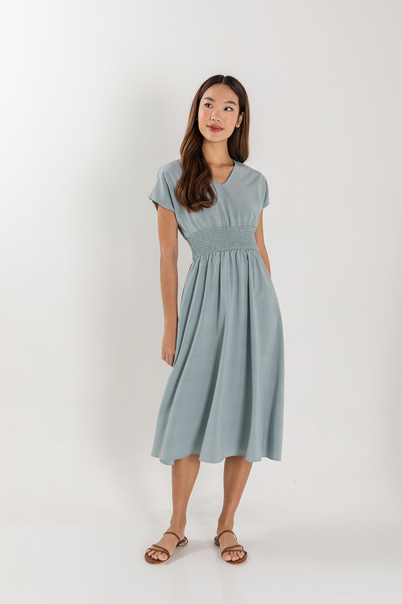 Ayliana Smocked Dress in Seafoam