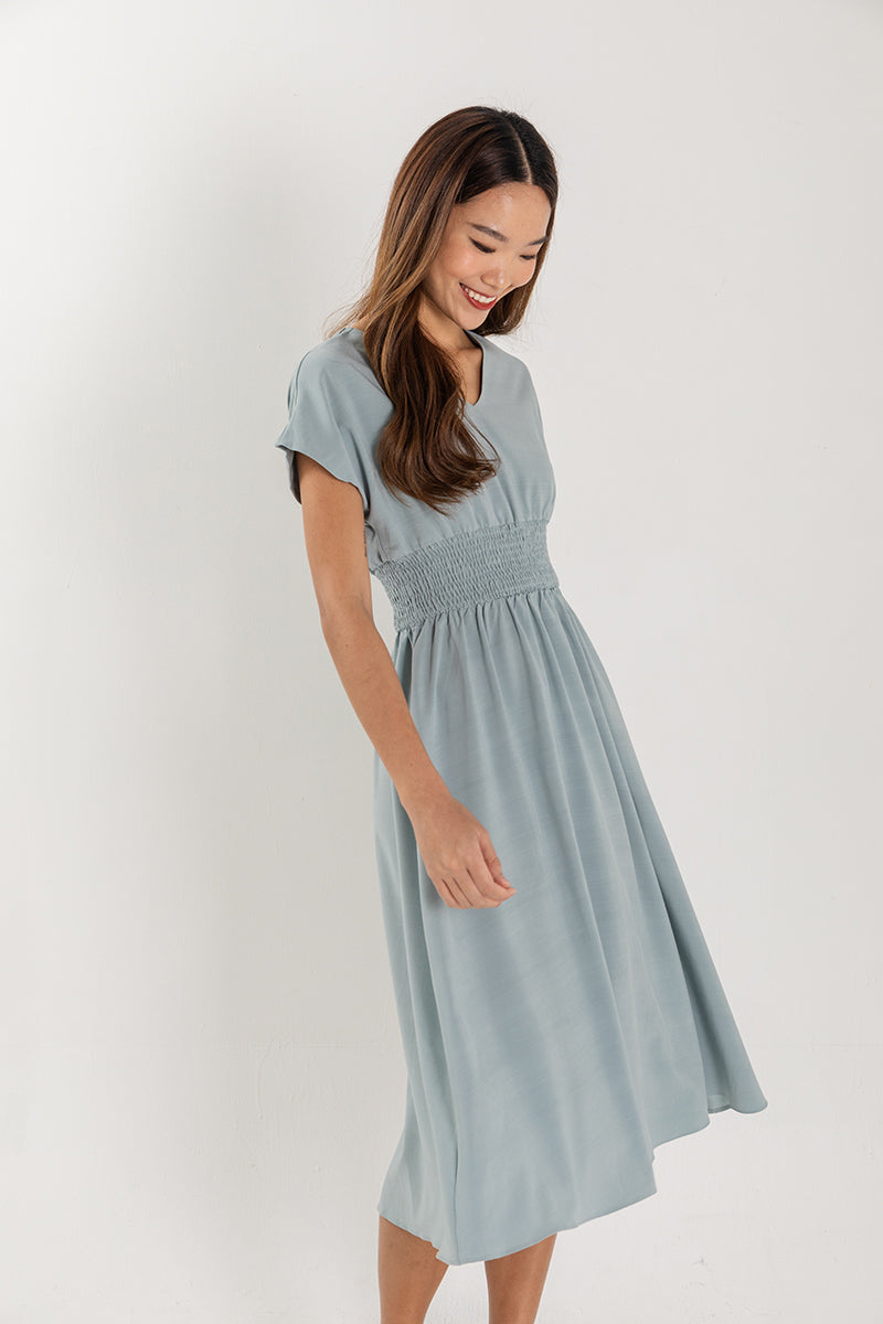Ayliana Smocked Dress in Seafoam