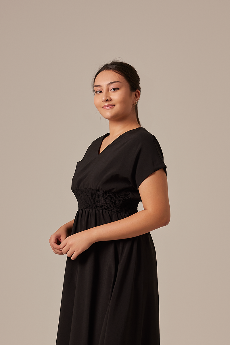 Ayliana Smocked Dress in Black