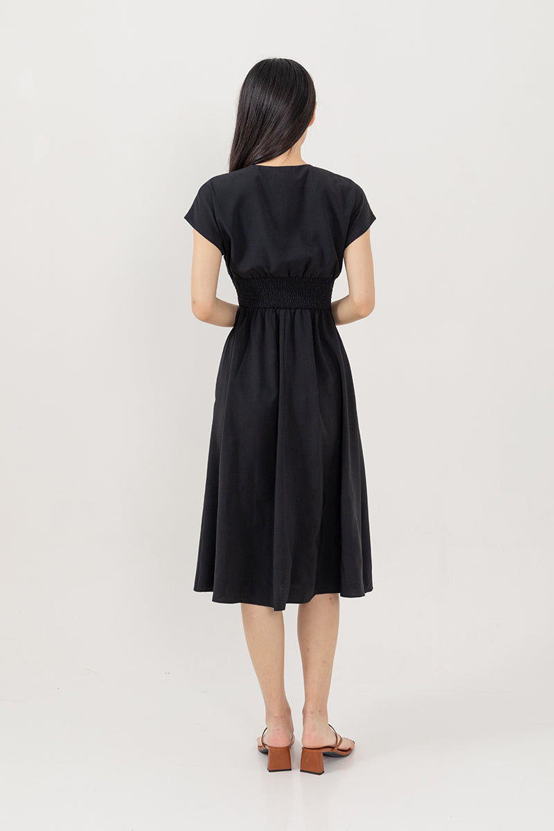 Ayliana Smocked Dress in Black