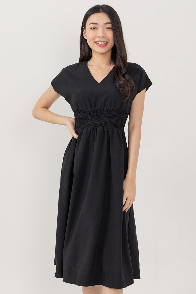 Ayliana Smocked Dress in Black
