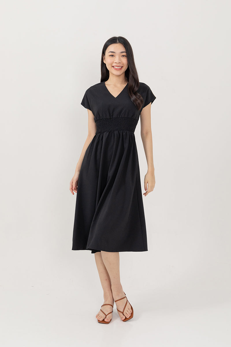 Ayliana Smocked Dress in Black